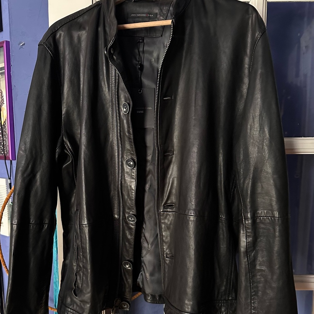 John Varvatos USA luxe black leather jacket size L